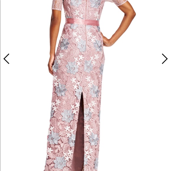 Adrianna Papell floral lace gown size 0 with sash - Picture 3 of 4
